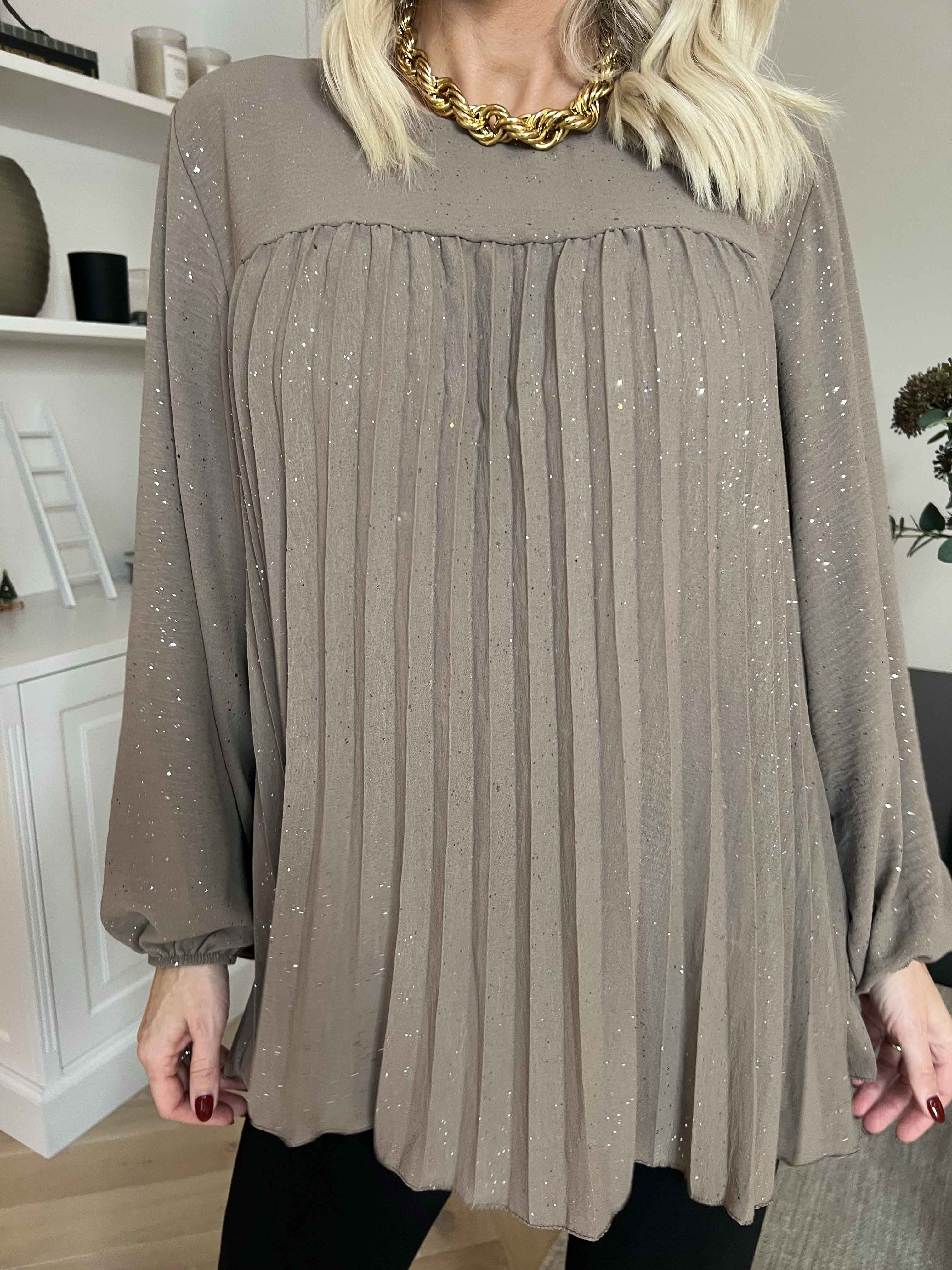 Nancy Glitter Shirt L/S - Plisseret bluse med glitter